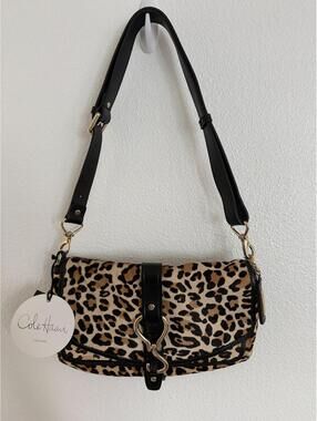 NWT Cole Haan Callie Bag Leopard Print Calf Hair Leather Shoulder Bag